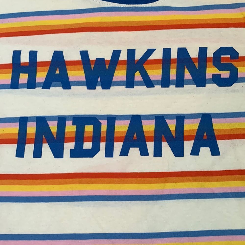 Stranger Things “Hawkins Indiana” Graphic T-shirt M Striped